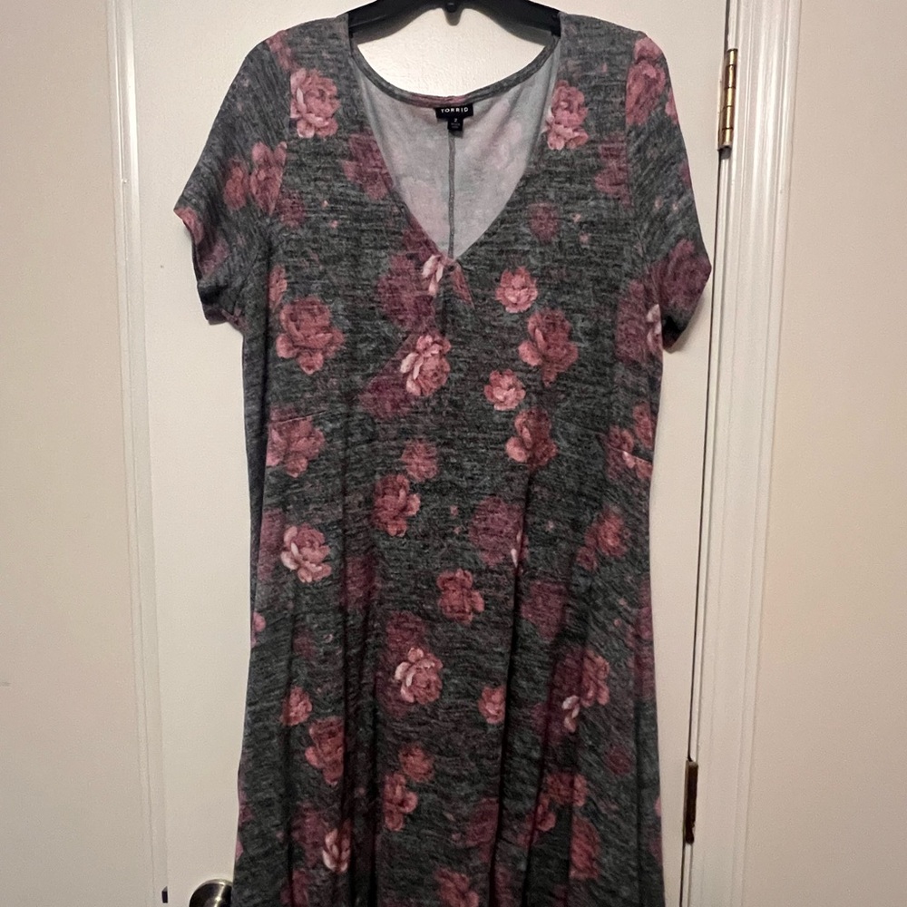 Torrid Gray and Pink Floral Mini Dress